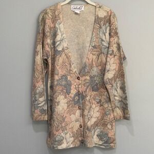 Gabriella T Vintage Floral Longline Cardigan Made in Italy Cotton Linen Small